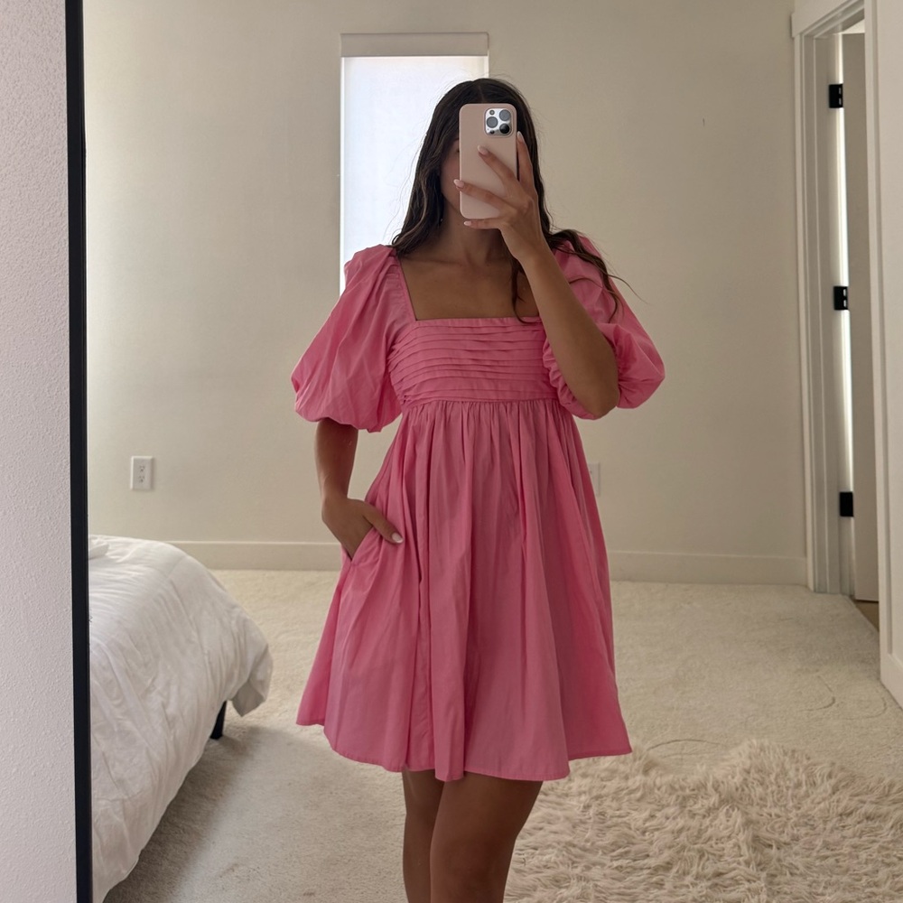 NWT Abercrombie & Fitch Emerson Pink Puff Sleeve Babydoll Dress